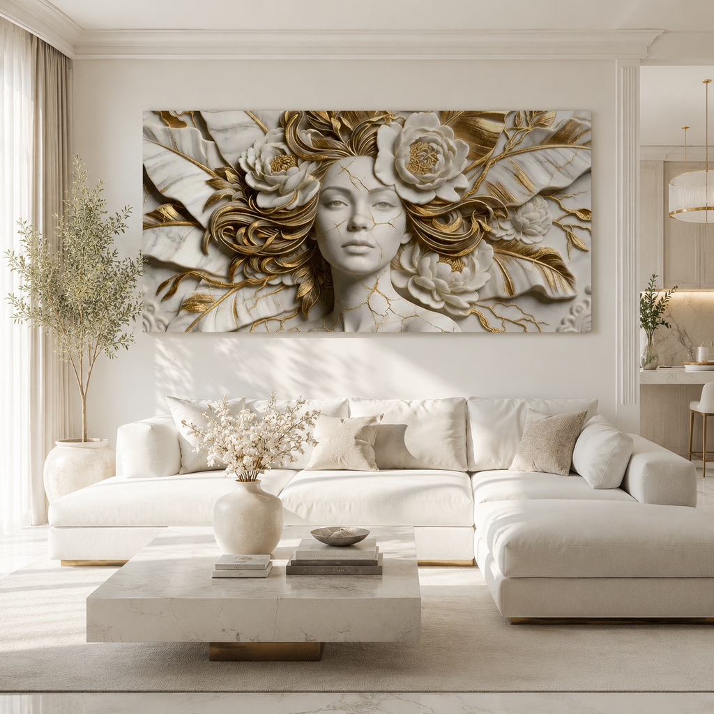 Modern Luxury 3D Surreal Woman Face Wall Decor Sculpted Relief Canvas Painting for Living Room