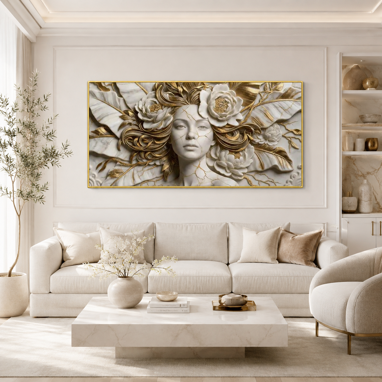 Modern Luxury 3D Surreal Woman Face Wall Decor Sculpted Relief Canvas Painting for Living Room
