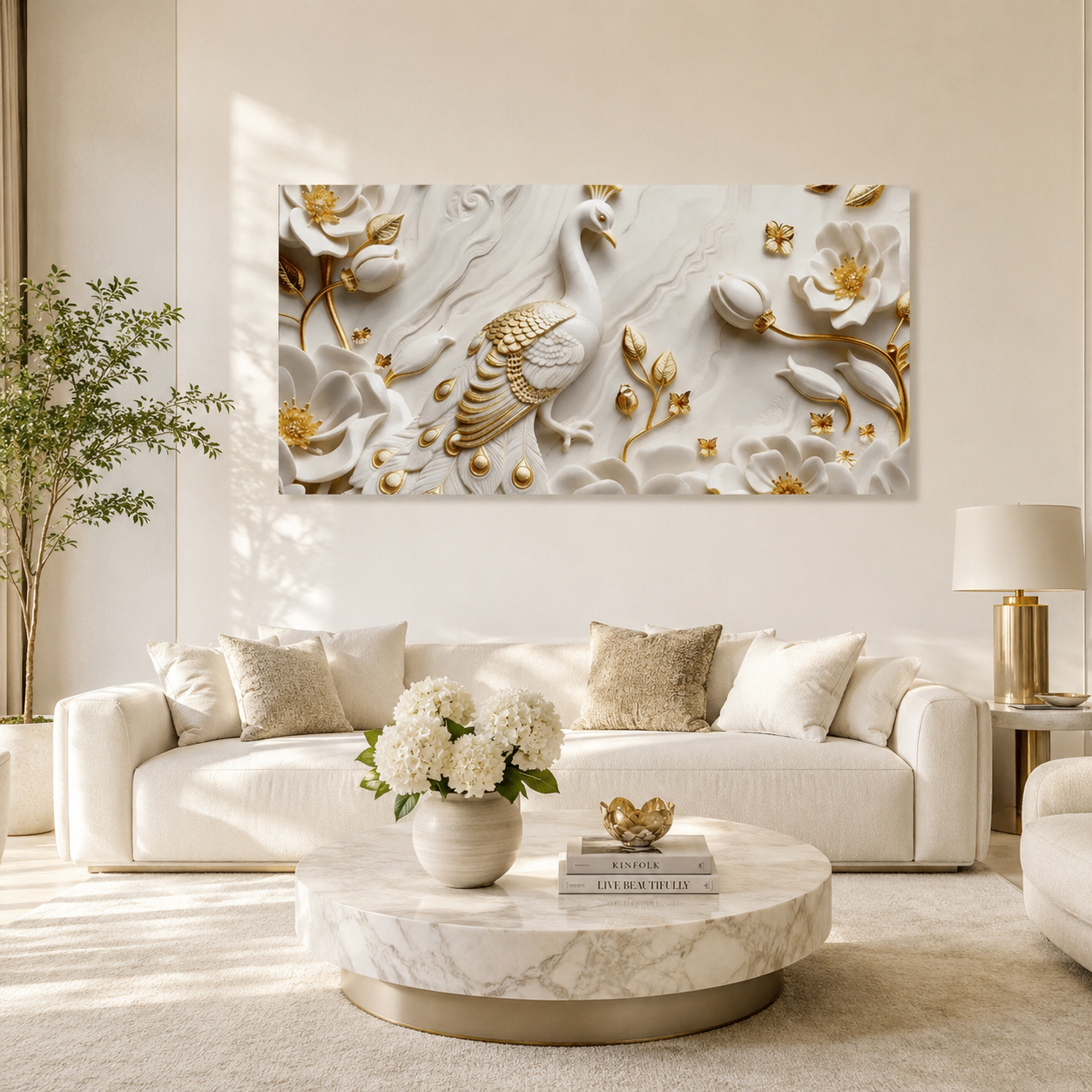 Contemporary 3D Sculpted Peacock Feature Wall Art Modern Luxury Nature Canvas Painting for Living Room