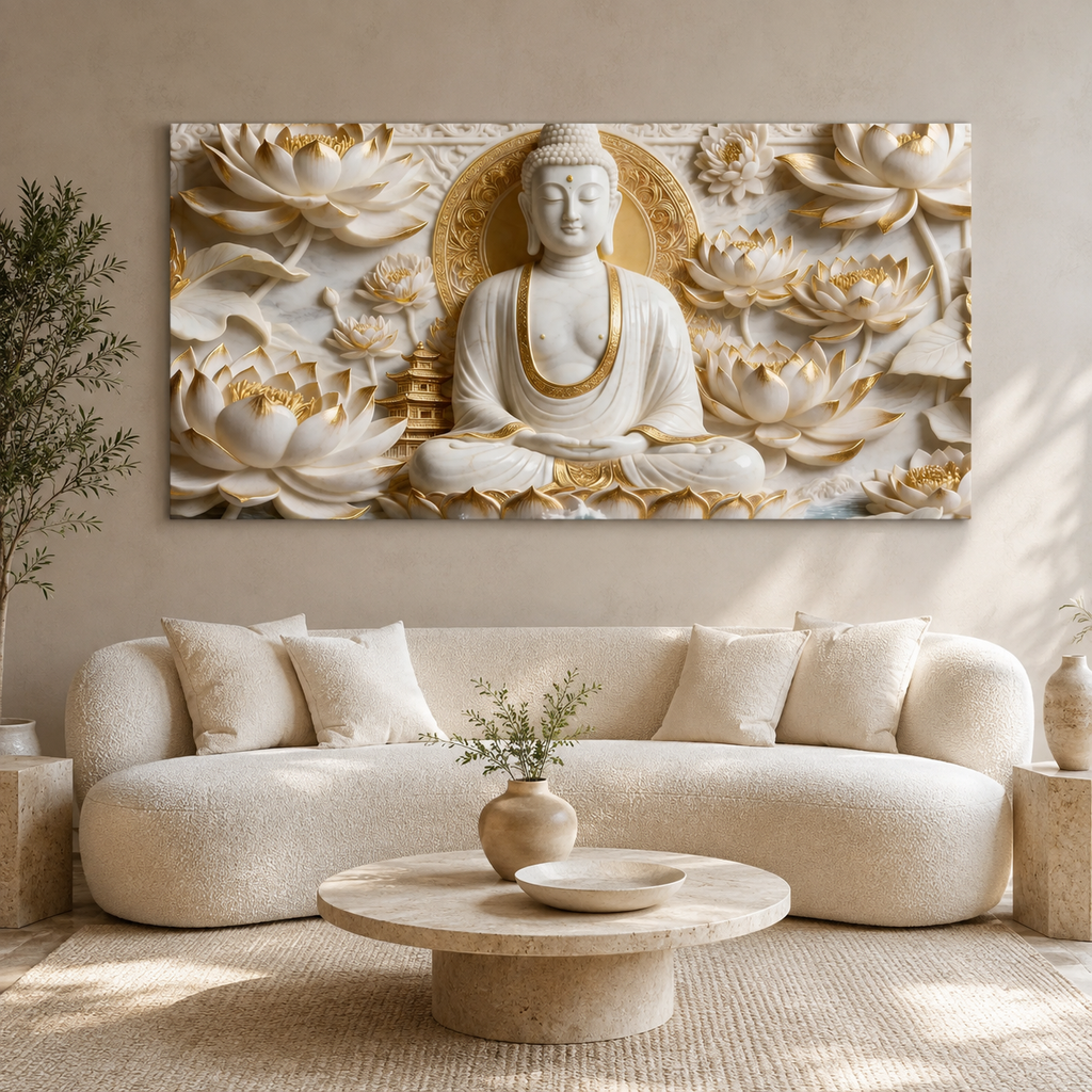 Divine Buddha Meditation 3D Look Canvas Wall Painting for Home and Office