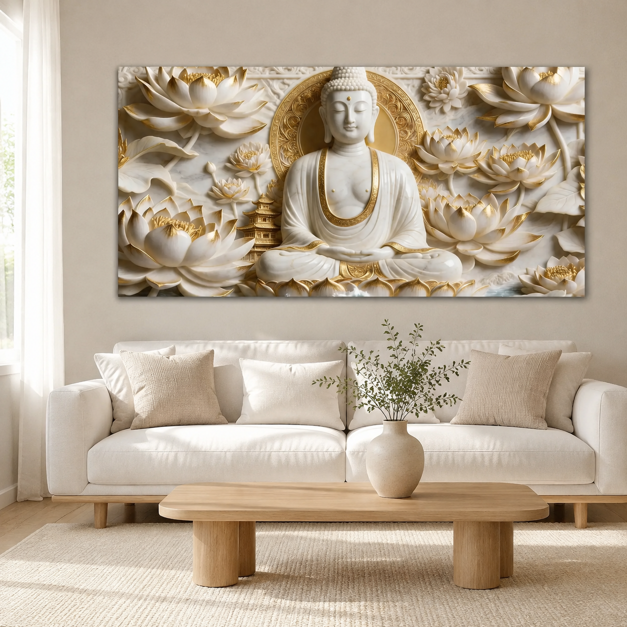 Divine Buddha Meditation 3D Look Canvas Wall Painting for Home and Office
