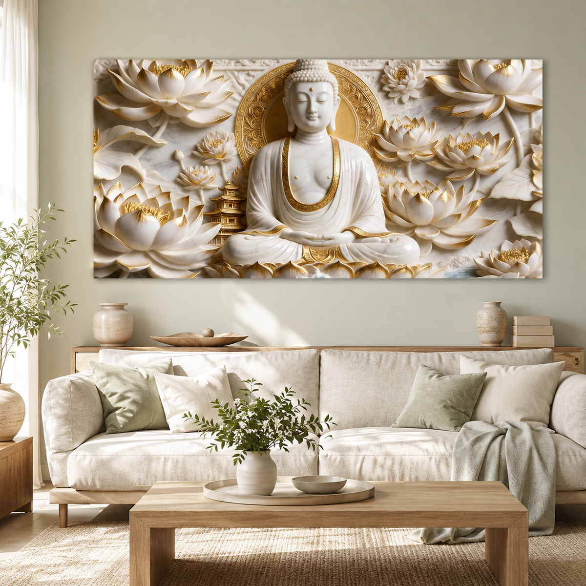 Divine Buddha Meditation 3D Look Canvas Wall Painting for Home and Office