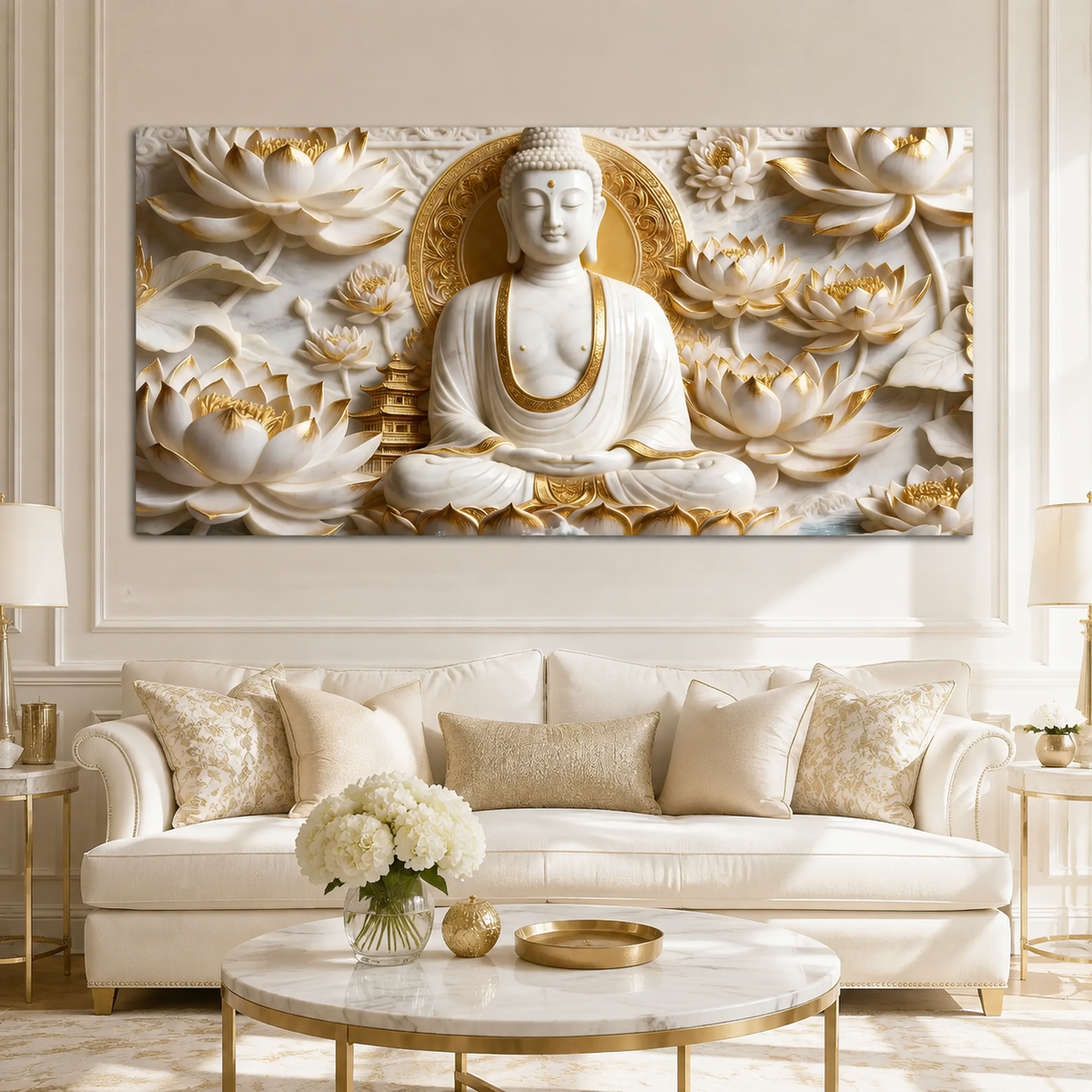 Divine Buddha Meditation 3D Look Canvas Wall Painting for Home and Office