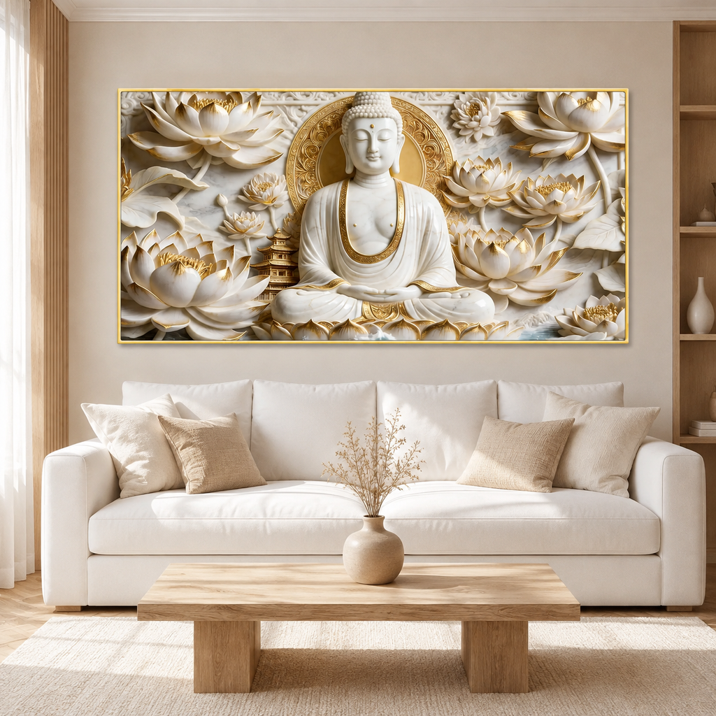 Divine Buddha Meditation 3D Look Canvas Wall Painting for Home and Office