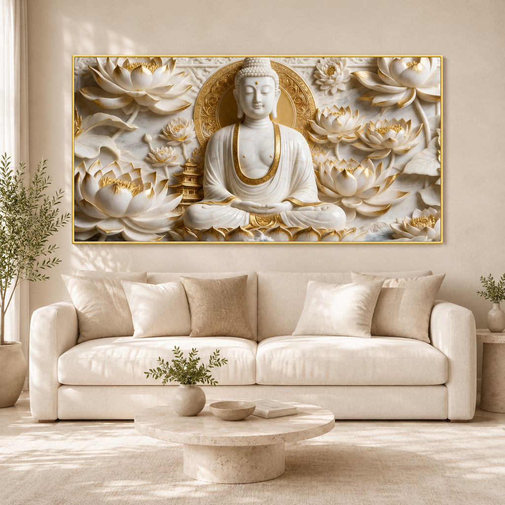 Divine Buddha Meditation 3D Look Canvas Wall Painting for Home and Office
