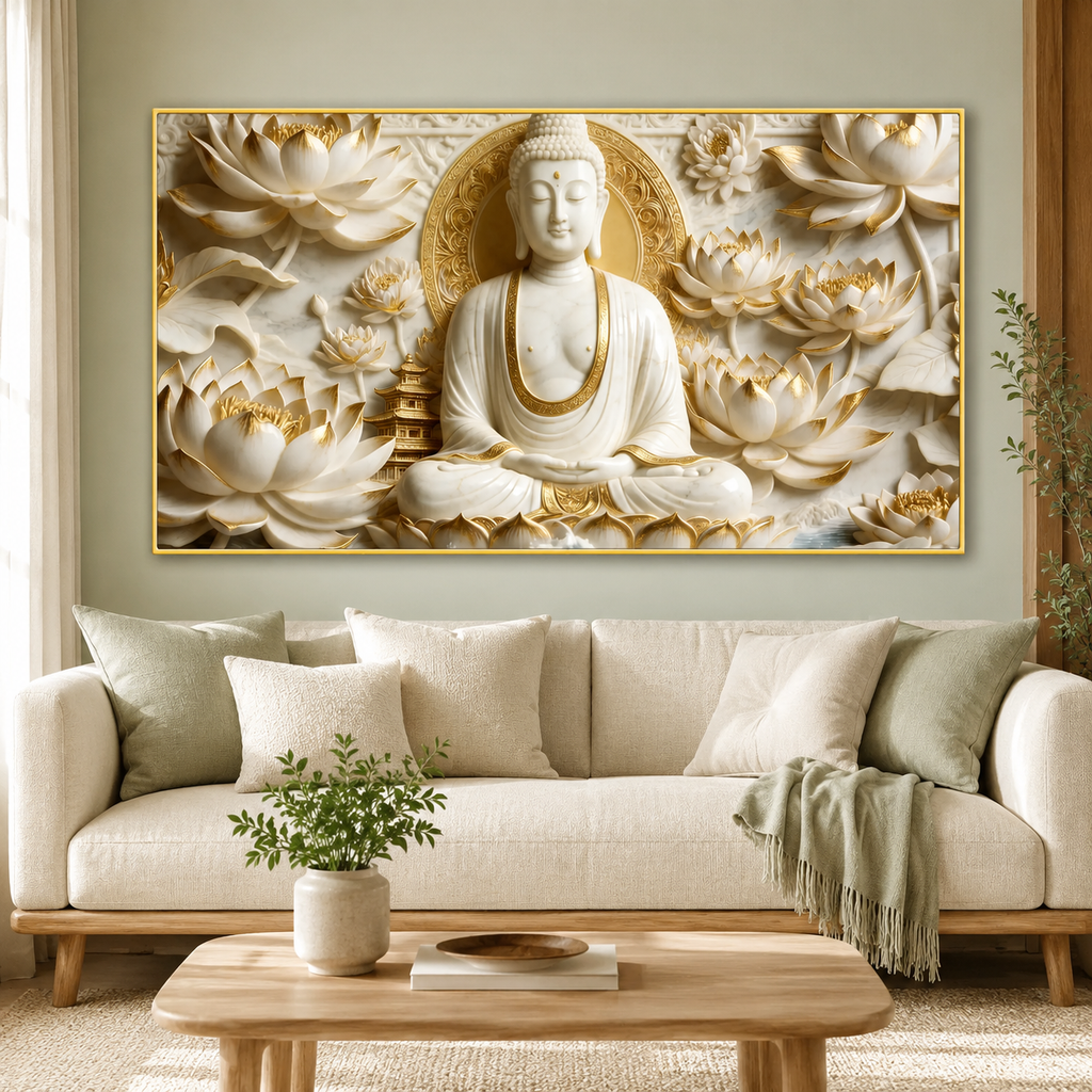 Divine Buddha Meditation 3D Look Canvas Wall Painting for Home and Office