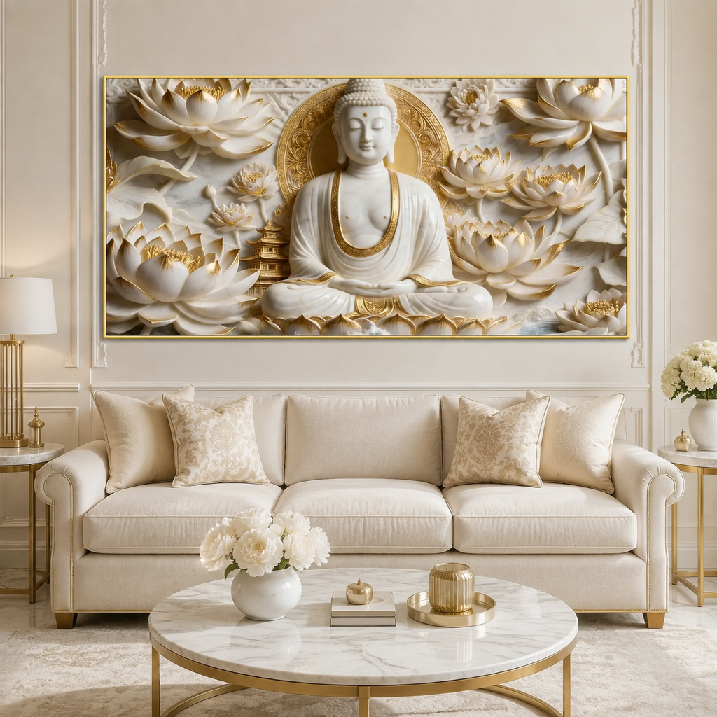 Divine Buddha Meditation 3D Look Canvas Wall Painting for Home and Office