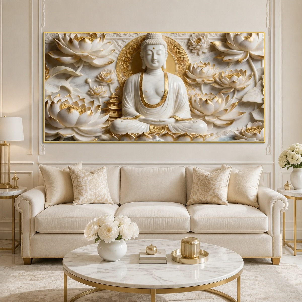Divine Buddha Meditation 3D Look Canvas Wall Painting for Home and Office
