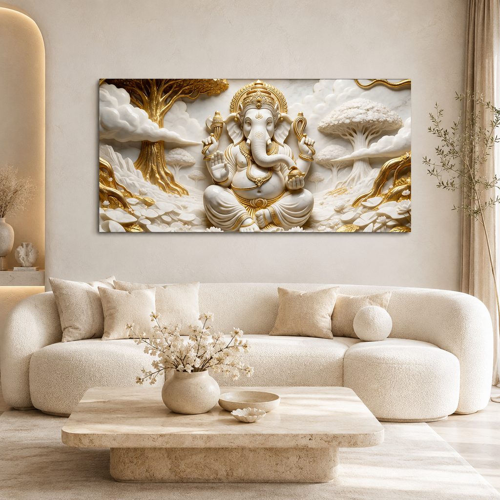 Divine Lord Ganesha 3D Embossed Canvas Decor Frame for Home