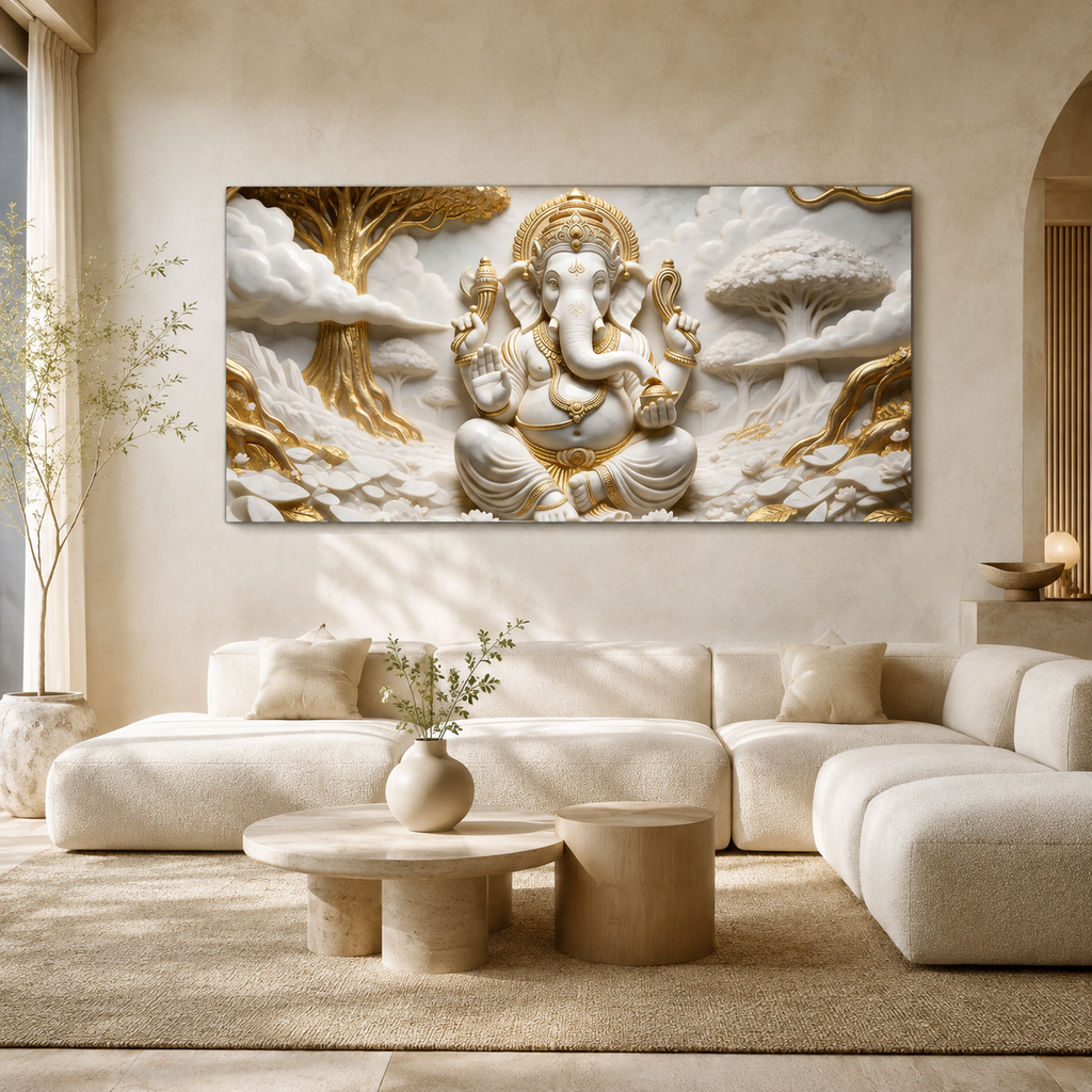 Divine Lord Ganesha 3D Embossed Canvas Decor Frame for Home