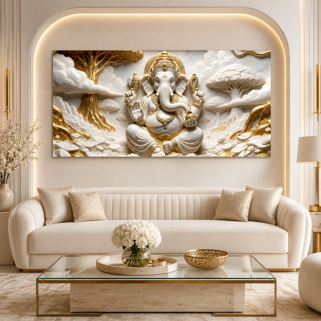 Divine Lord Ganesha 3D Embossed Canvas Decor Frame for Home
