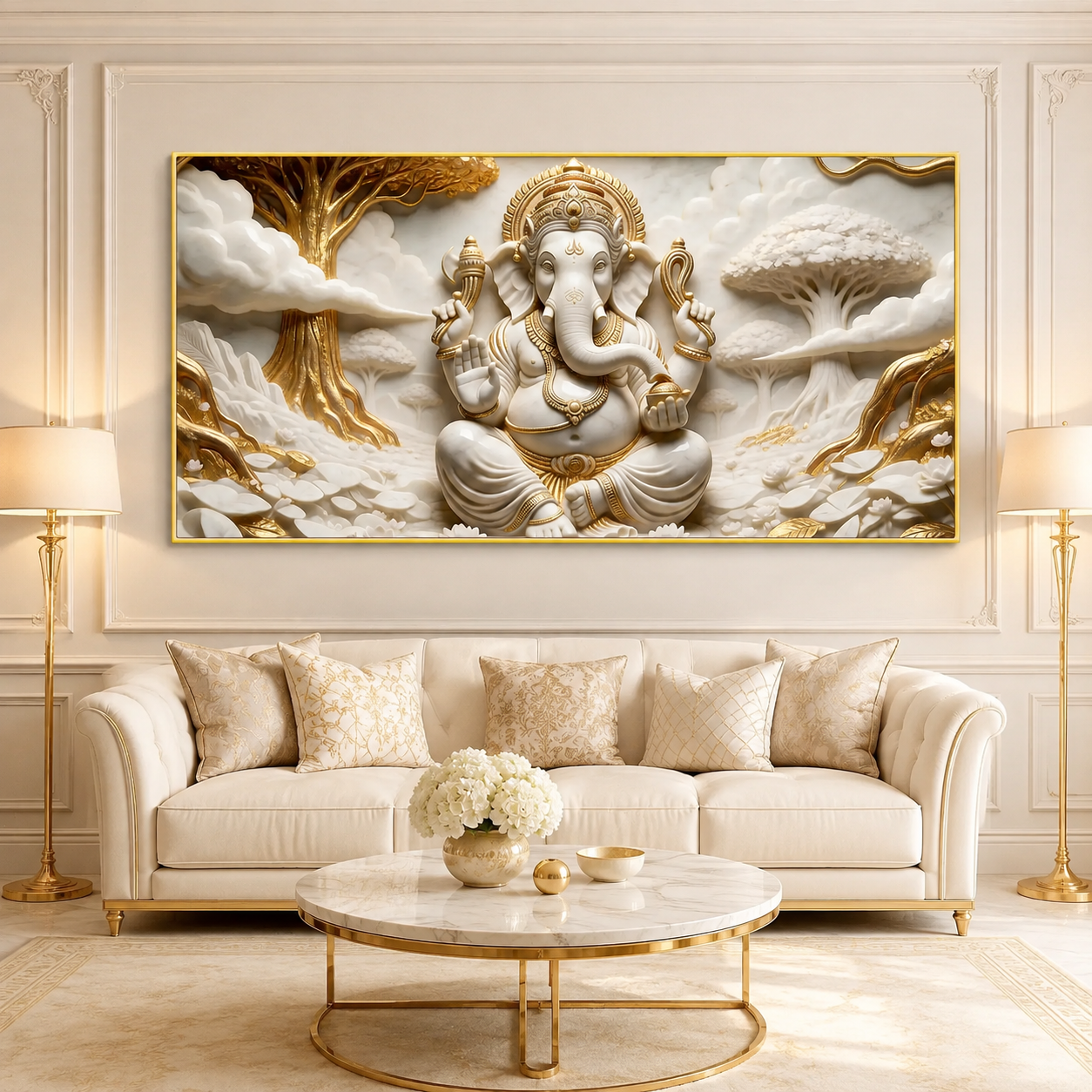 Divine Lord Ganesha 3D Embossed Canvas Decor Frame for Home