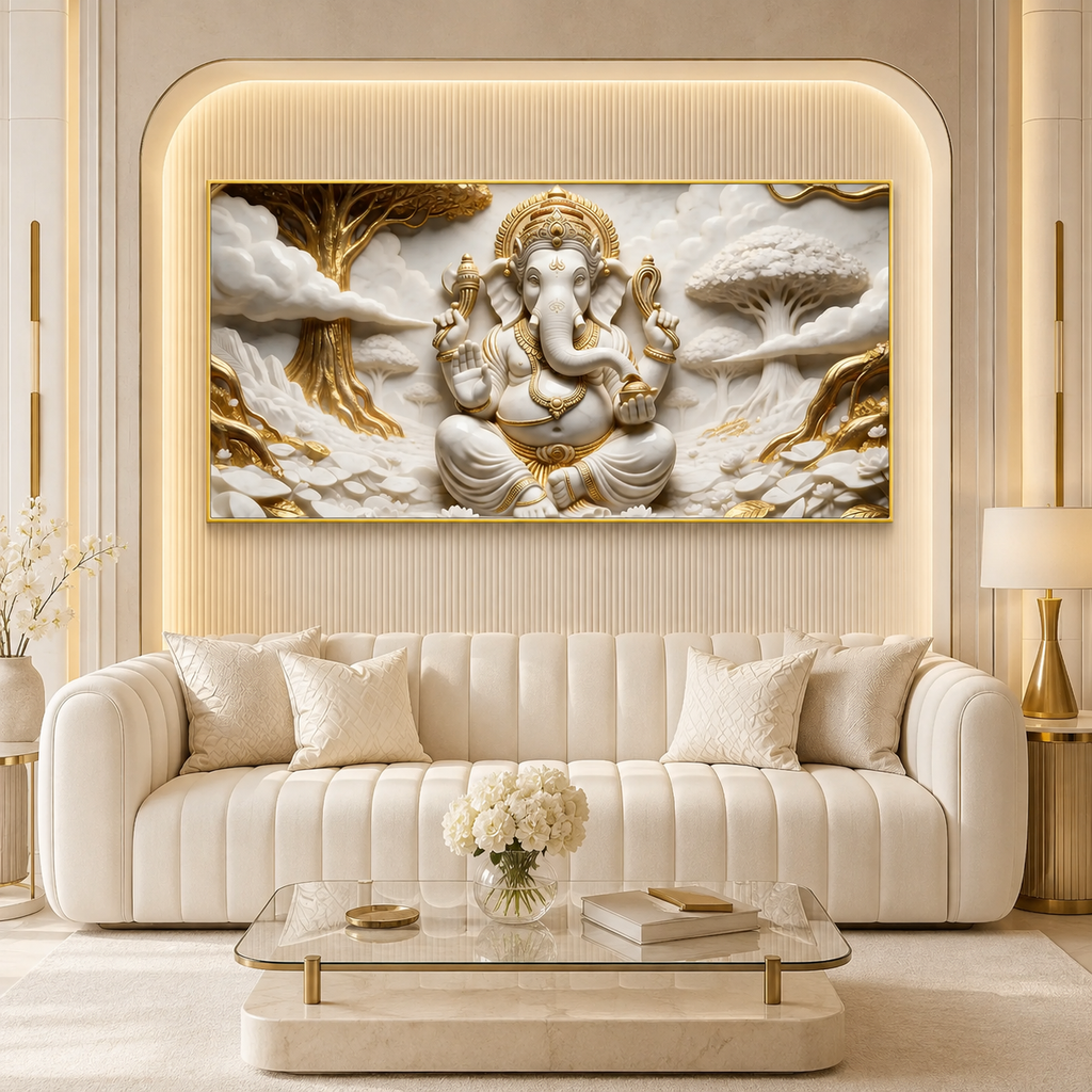 Divine Lord Ganesha 3D Embossed Canvas Decor Frame for Home