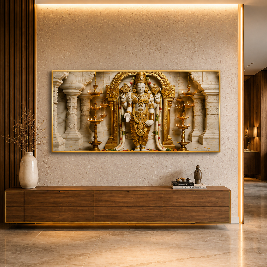 Spiritual Style 3D Relief Wall Painting Divine Lord Venkateswara Idol Artwork