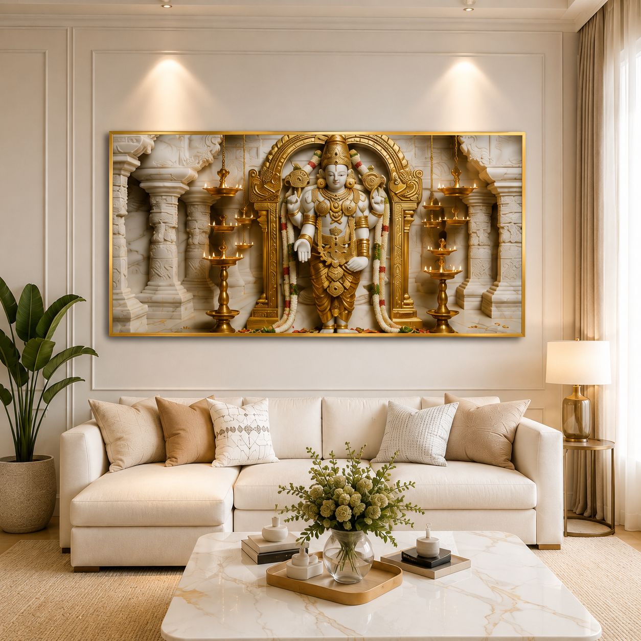 Spiritual Style 3D Relief Wall Painting Divine Lord Venkateswara Idol Artwork