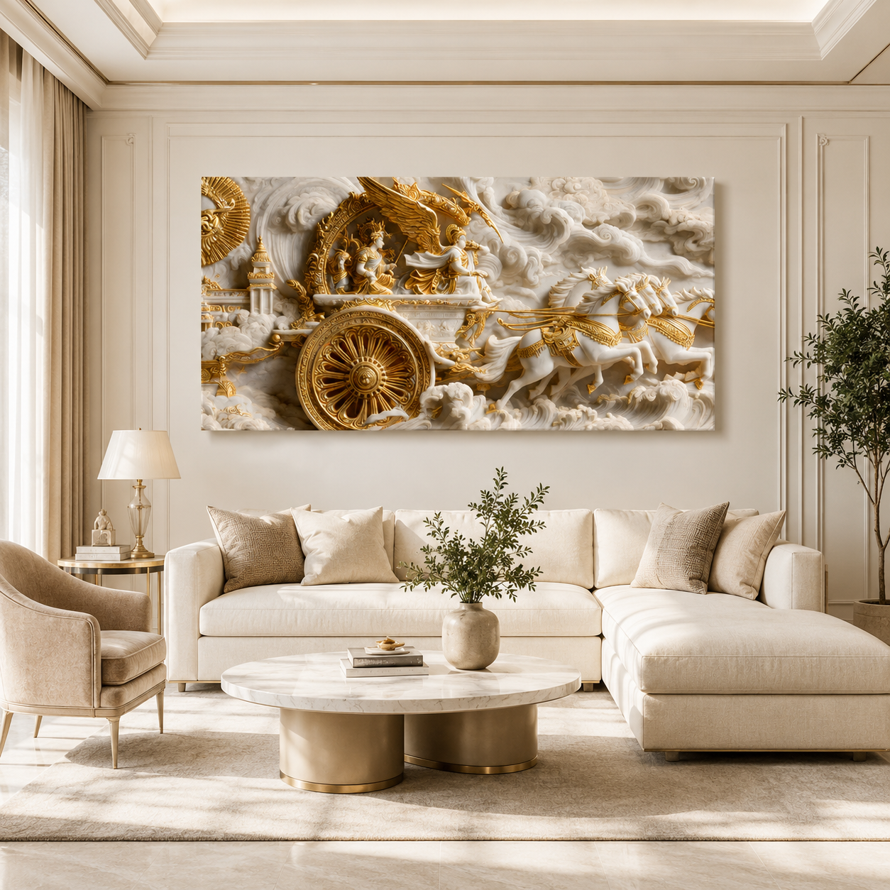 Modern Luxury 3D Divine Lord Krishna Canvas Painting for Living Room and Home Office Decoration