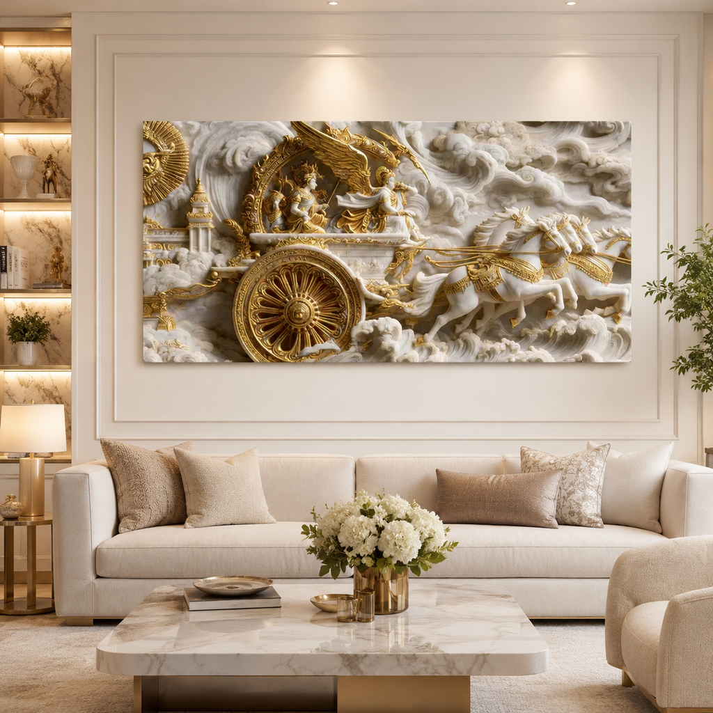 Modern Luxury 3D Divine Lord Krishna Canvas Painting for Living Room and Home Office Decoration