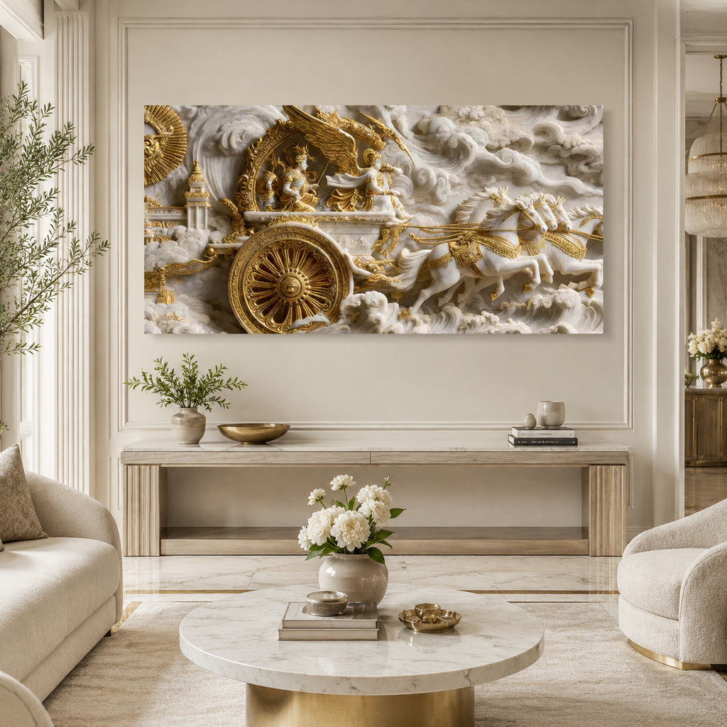 Modern Luxury 3D Divine Lord Krishna Canvas Painting for Living Room and Home Office Decoration