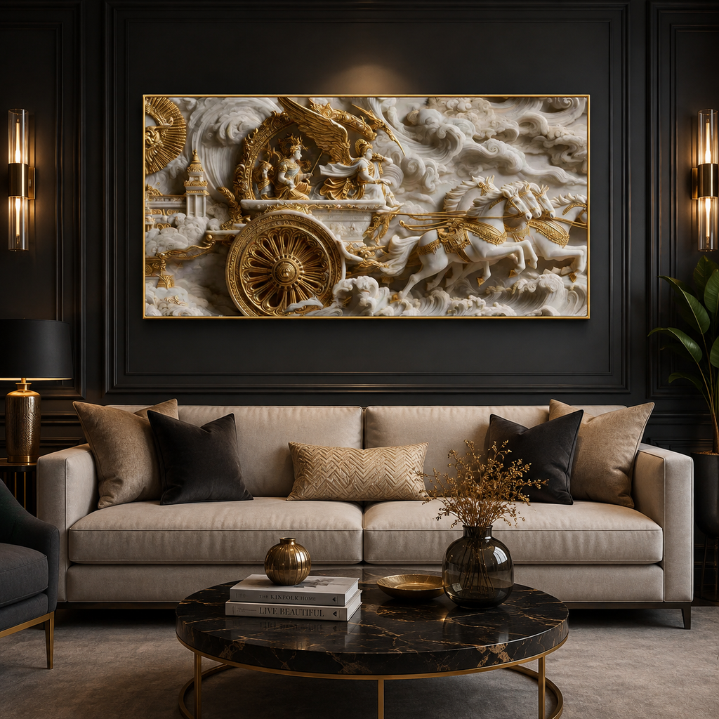 Modern Luxury 3D Divine Lord Krishna Canvas Painting for Living Room and Home Office Decoration