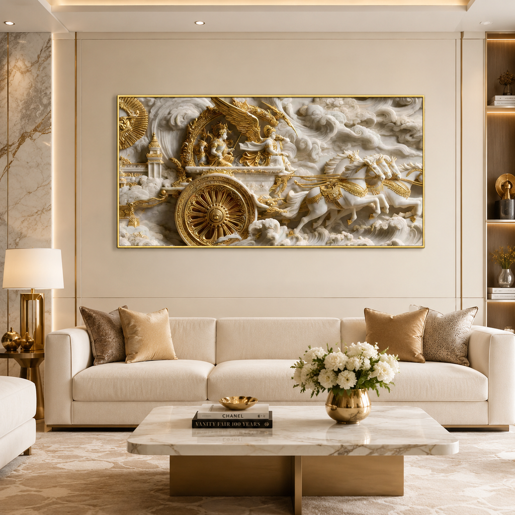 Modern Luxury 3D Divine Lord Krishna Canvas Painting for Living Room and Home Office Decoration