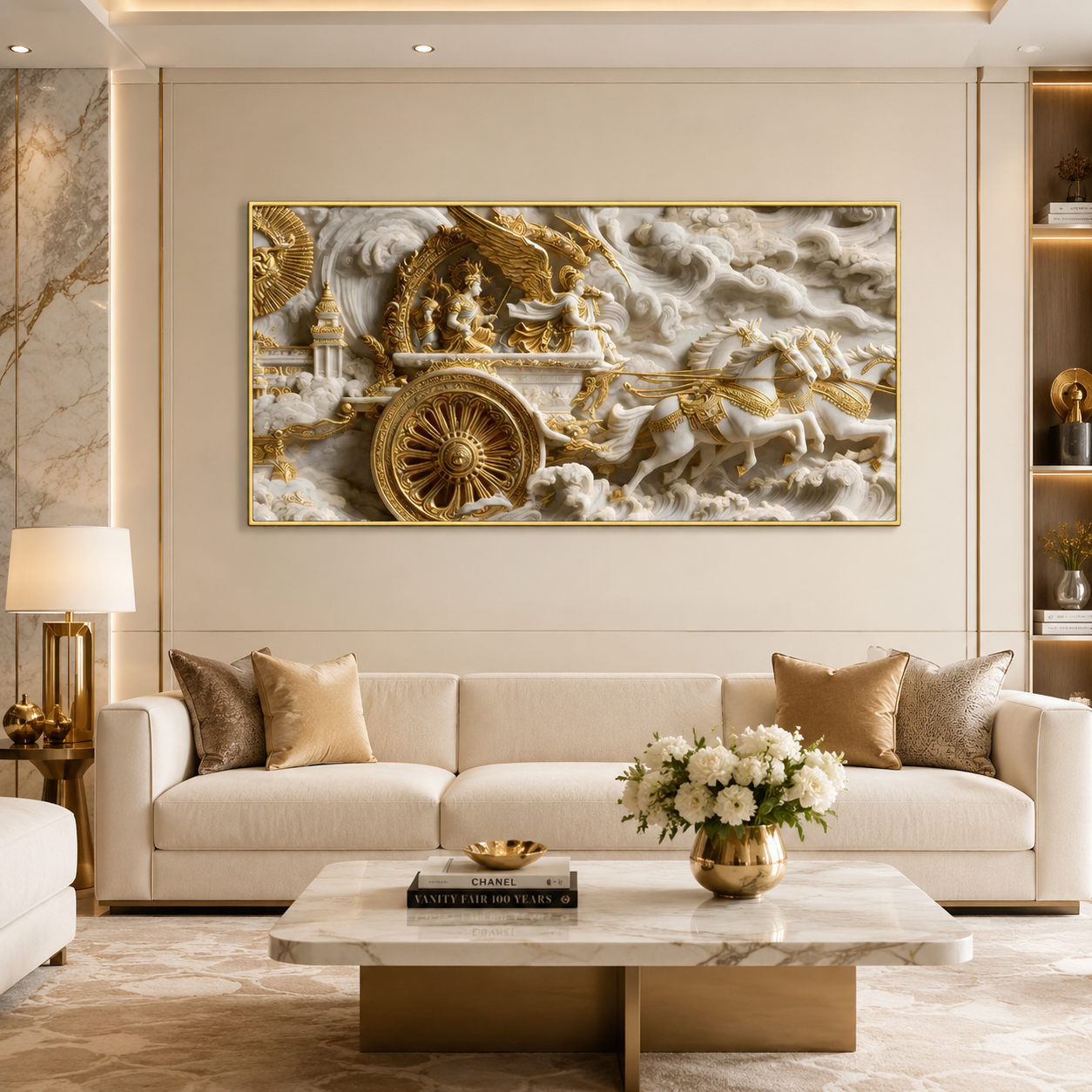 Modern Luxury 3D Divine Lord Krishna Canvas Painting for Living Room and Home Office Decoration