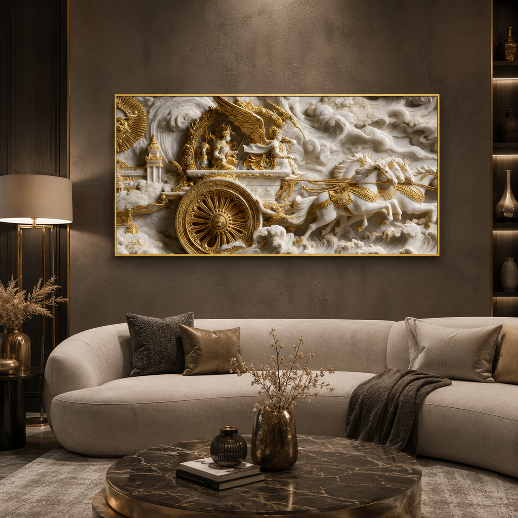 Modern Luxury 3D Divine Lord Krishna Canvas Painting for Living Room and Home Office Decoration