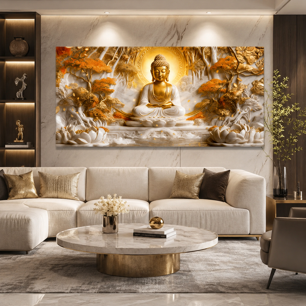 3D Sacred Lord Buddha Artwork Premium Spiritual Canvas Wall Art for Modern Luxury Living Space