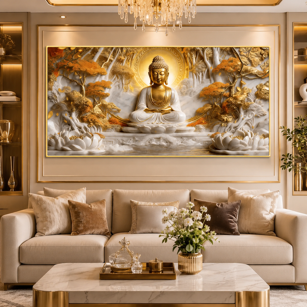3D Sacred Lord Buddha Artwork Premium Spiritual Canvas Wall Art for Modern Luxury Living Space