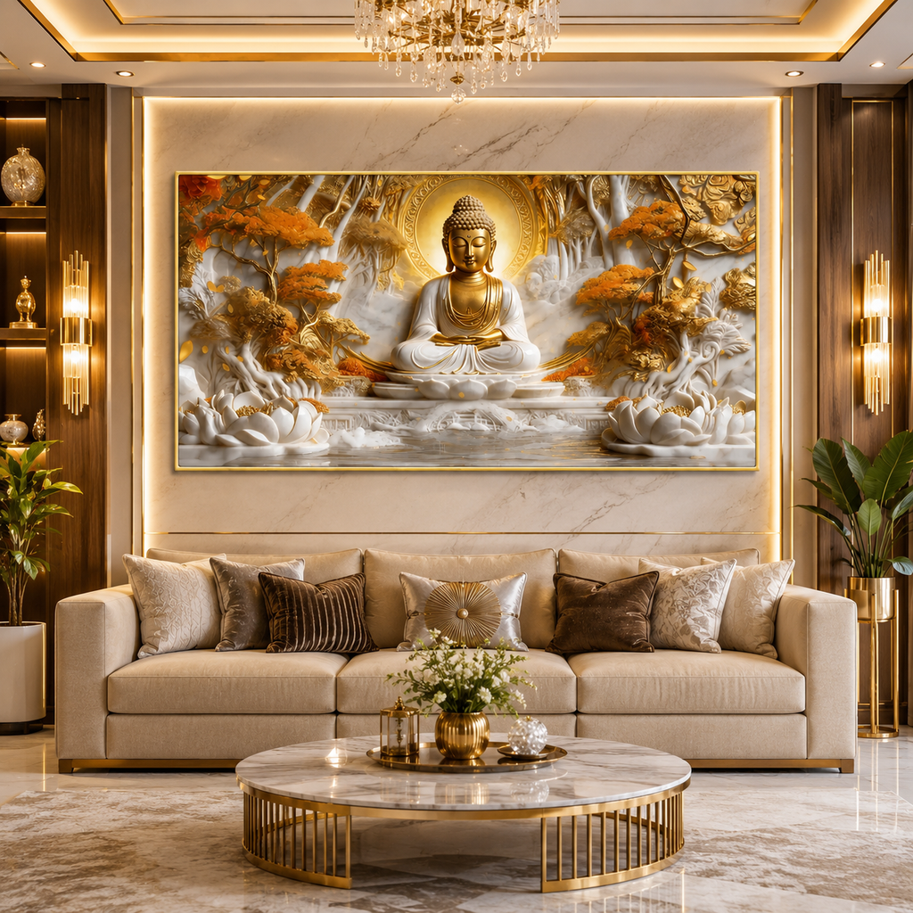 3D Sacred Lord Buddha Artwork Premium Spiritual Canvas Wall Art for Modern Luxury Living Space