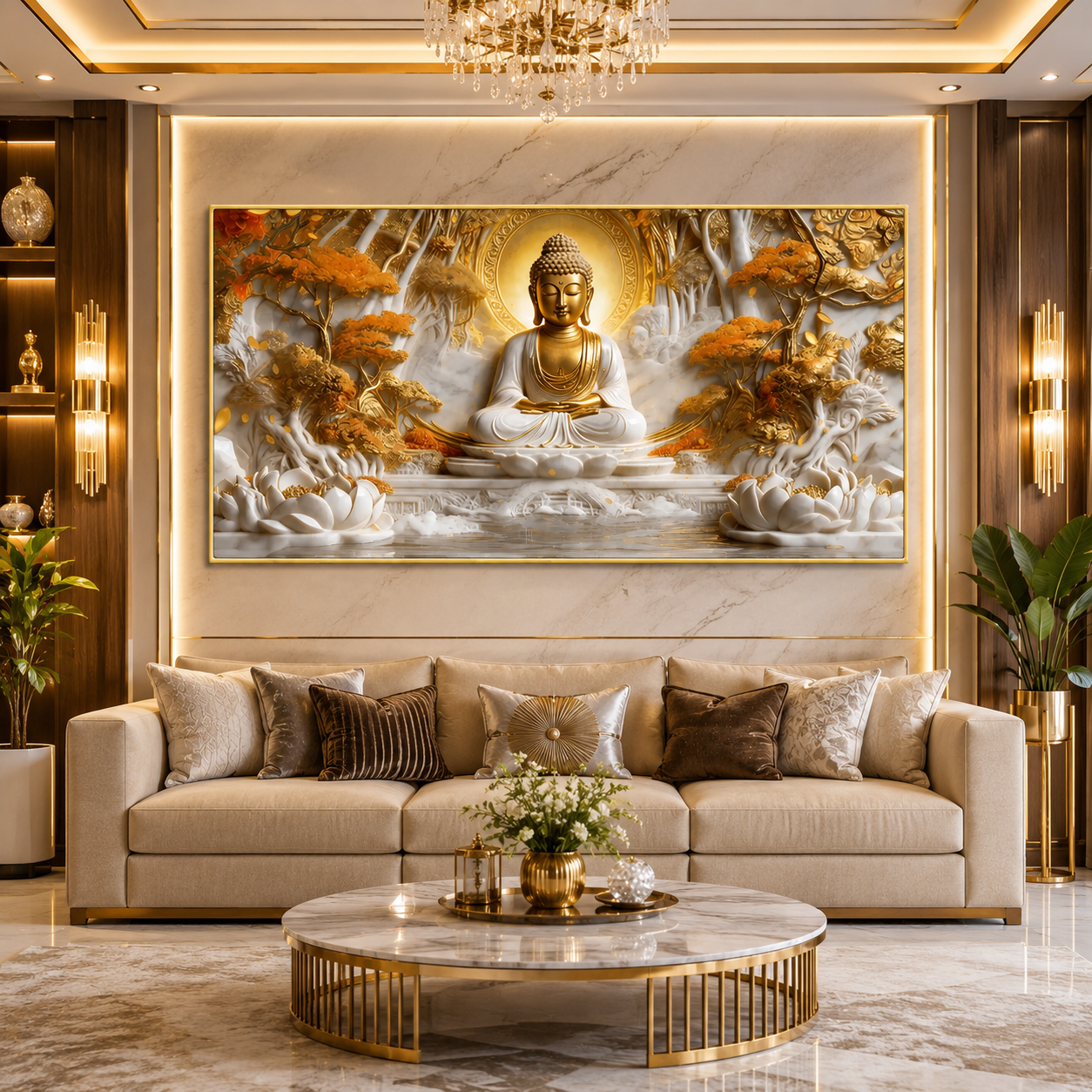 3D Sacred Lord Buddha Artwork Premium Spiritual Canvas Wall Art for Modern Luxury Living Space
