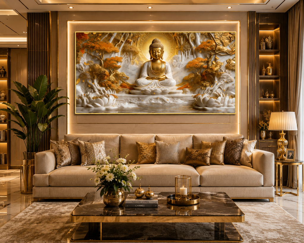 3D Sacred Lord Buddha Artwork Premium Spiritual Canvas Wall Art for Modern Luxury Living Space