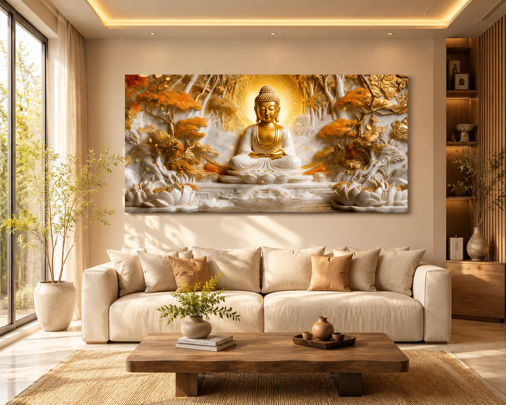 3D Sacred Lord Buddha Artwork Premium Spiritual Canvas Wall Art for Modern Luxury Living Space