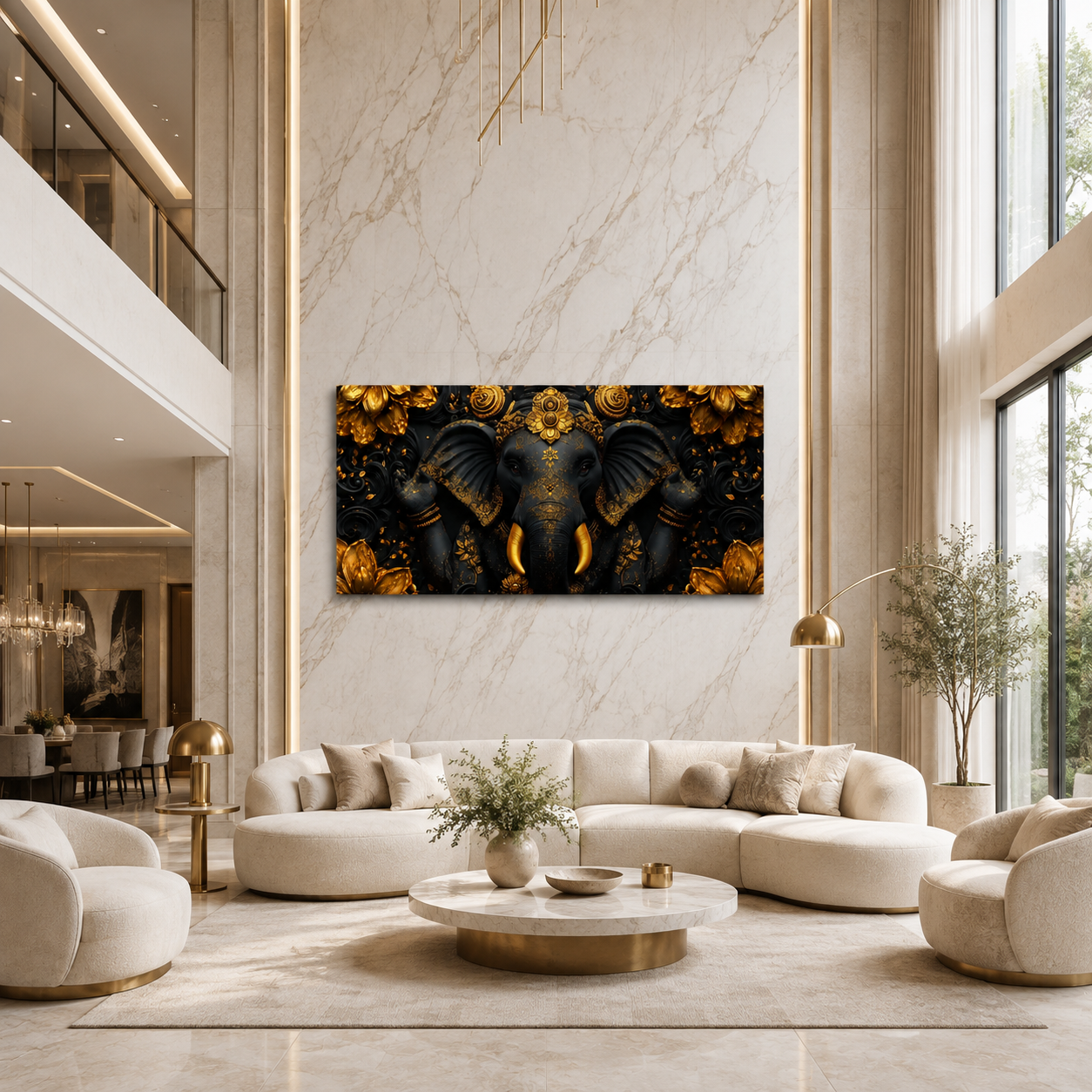 Luxury Golden Ganesha 3D Embossed Canvas Decor Frame Home