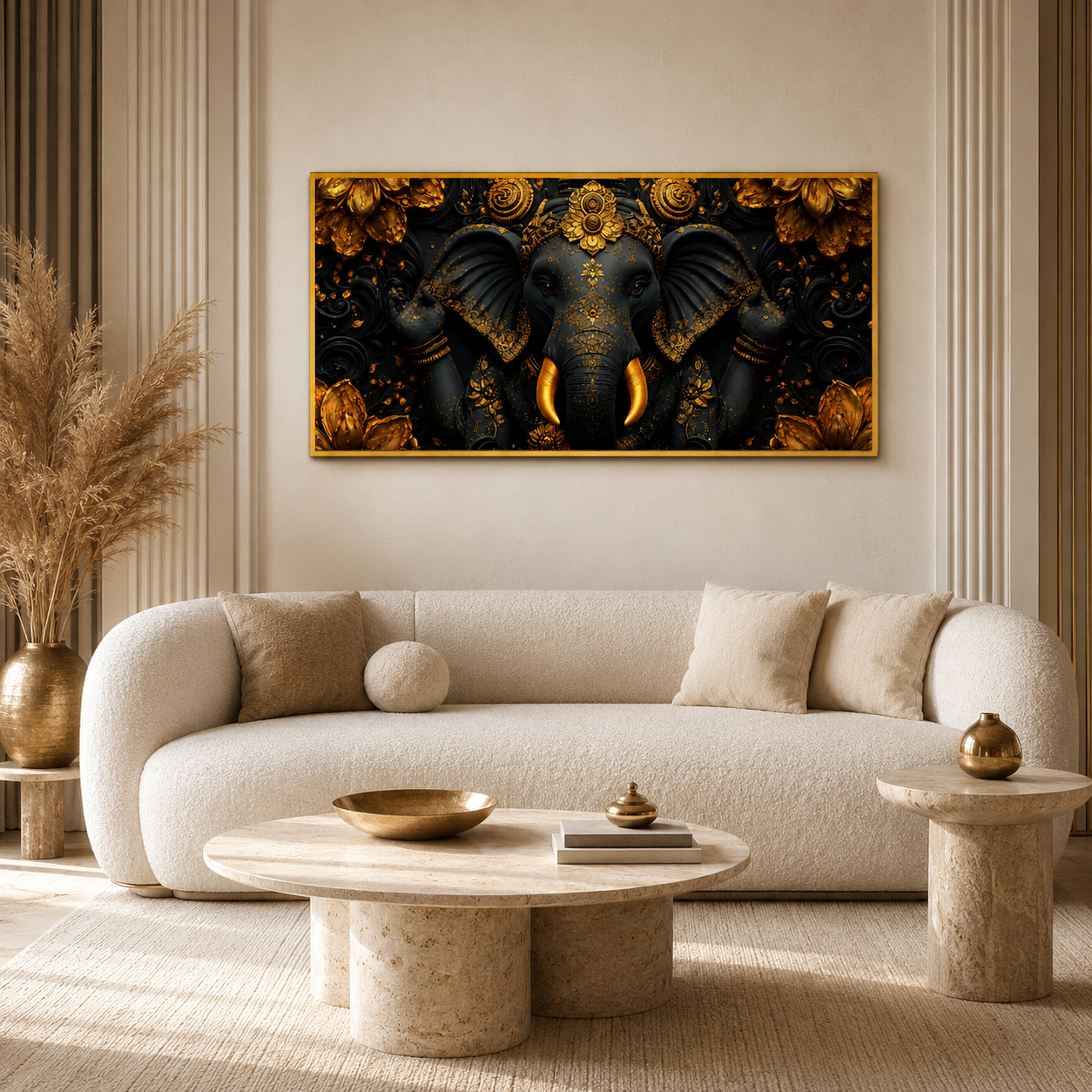 Luxury Golden Ganesha 3D Embossed Canvas Decor Frame Home