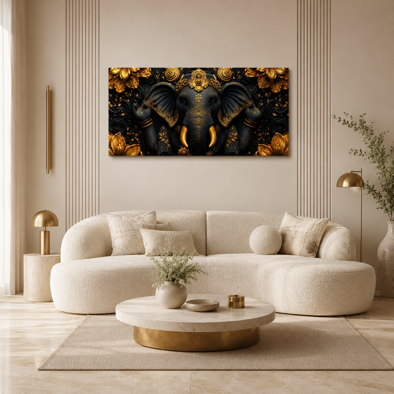 Luxury Golden Ganesha 3D Embossed Canvas Decor Frame Home