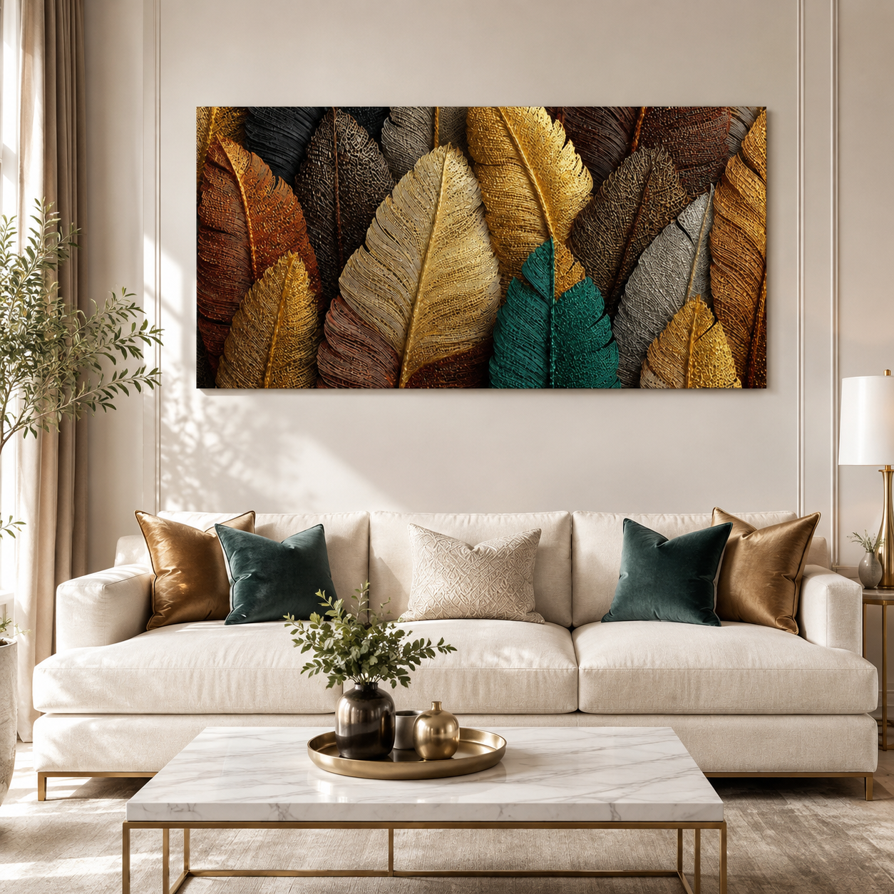 Modern Textured 3D Feather Painting Wall Decor for Living Room, Bedroom and Stylish Home Interiors
