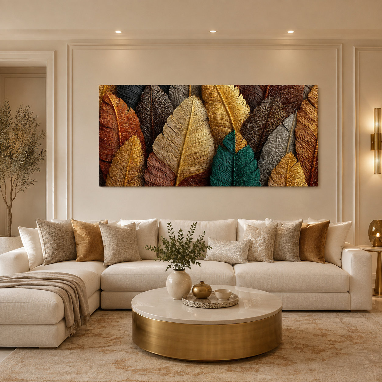 Modern Textured 3D Feather Painting Wall Decor for Living Room, Bedroom and Stylish Home Interiors