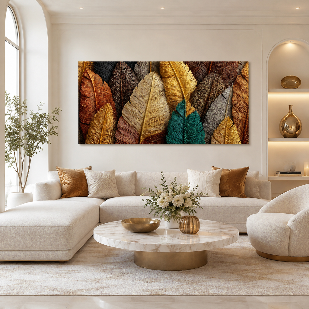 Modern Textured 3D Feather Painting Wall Decor for Living Room, Bedroom and Stylish Home Interiors