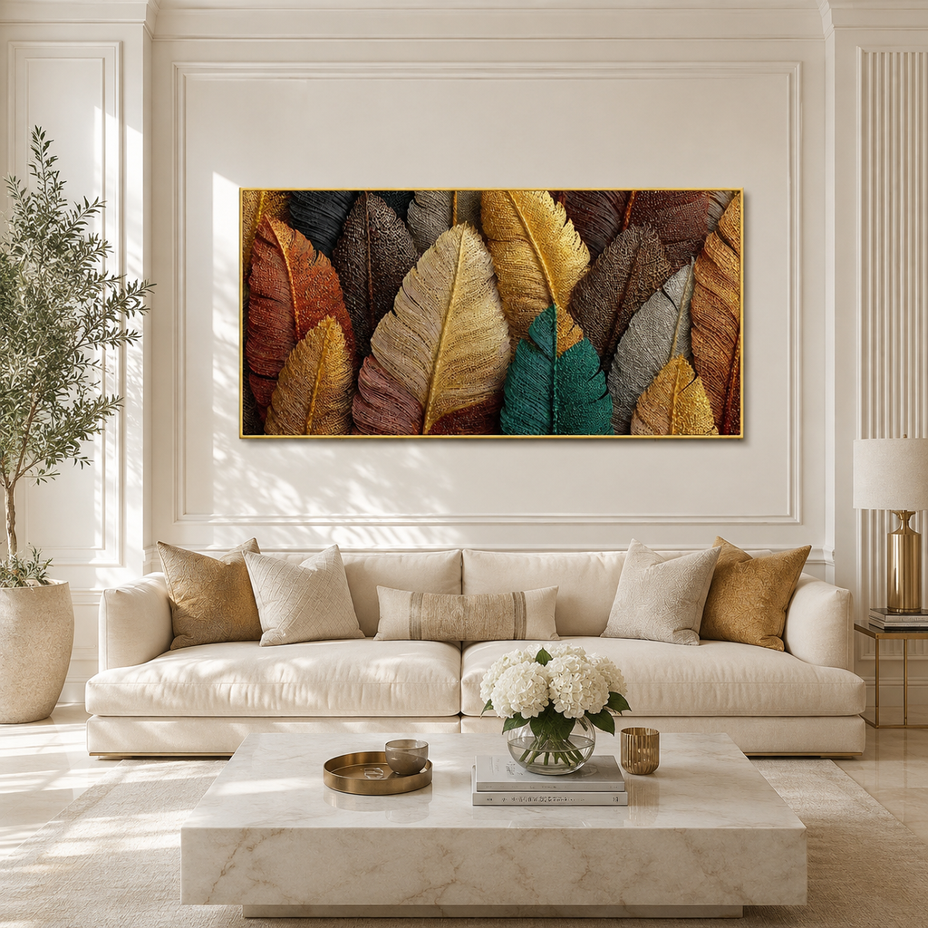 Modern Textured 3D Feather Painting Wall Decor for Living Room, Bedroom and Stylish Home Interiors