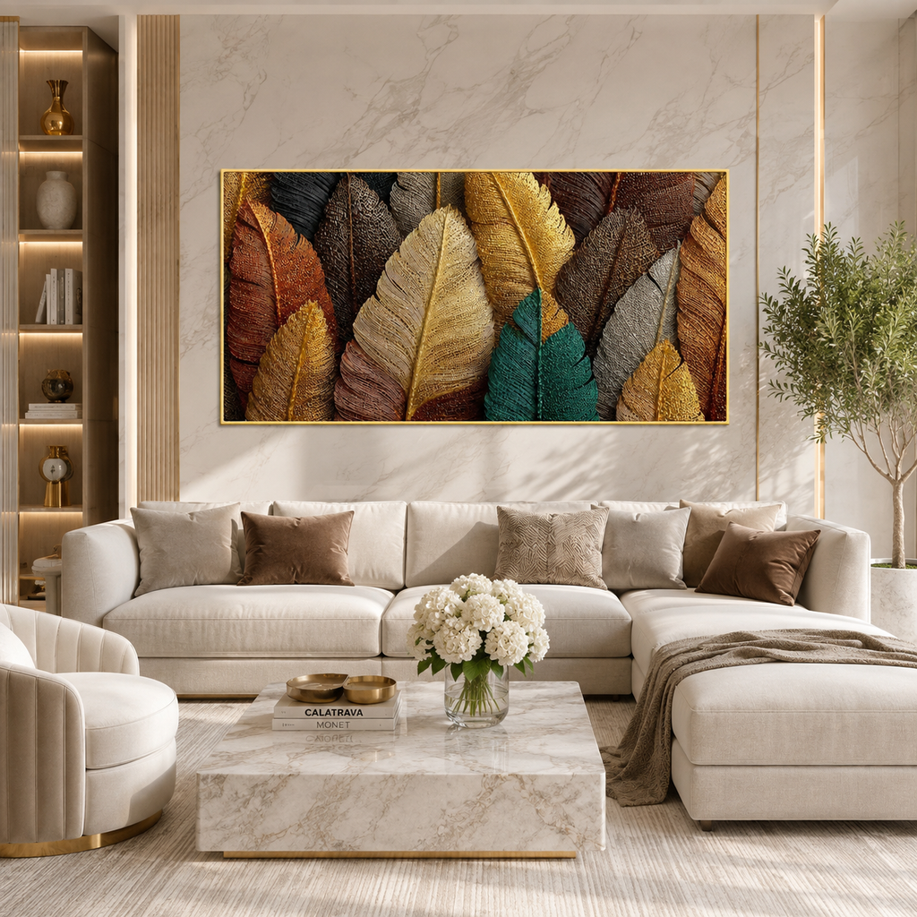 Modern Textured 3D Feather Painting Wall Decor for Living Room, Bedroom and Stylish Home Interiors