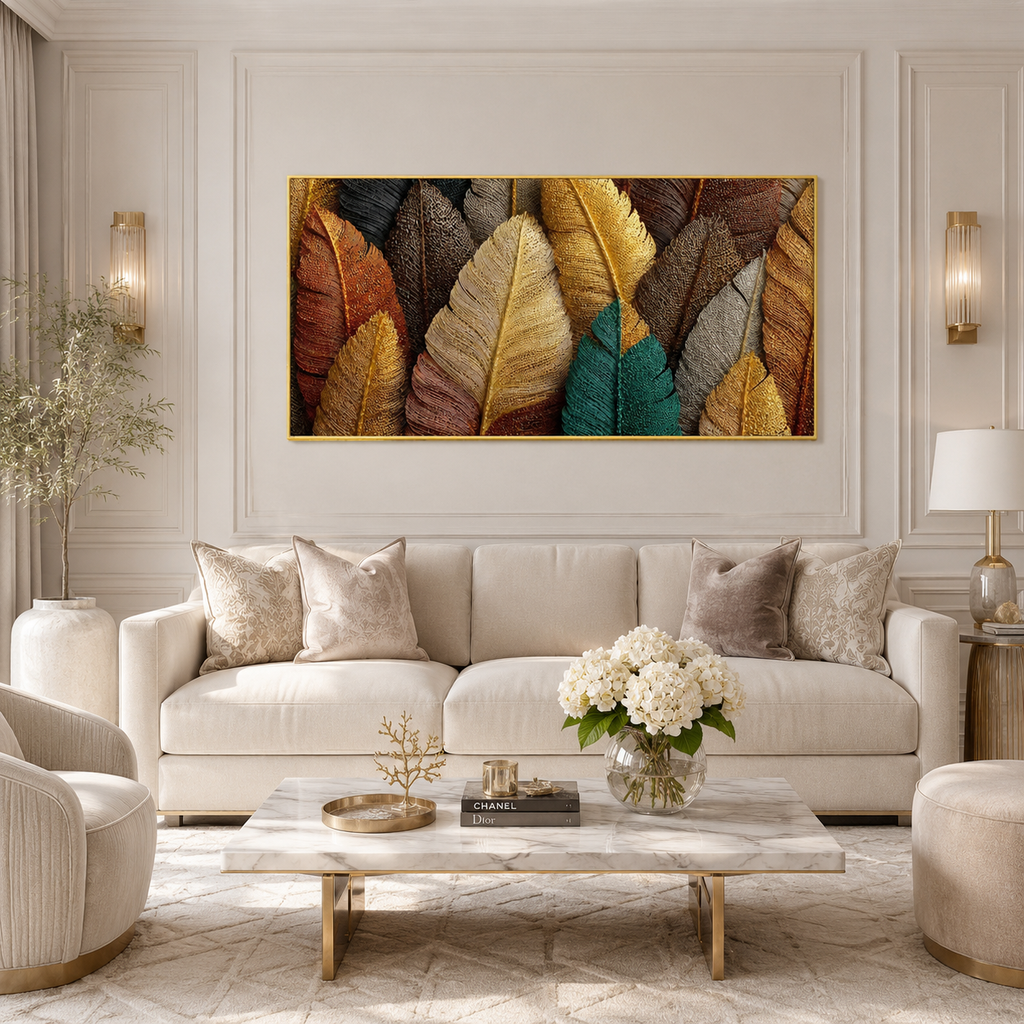 Modern Textured 3D Feather Painting Wall Decor for Living Room, Bedroom and Stylish Home Interiors