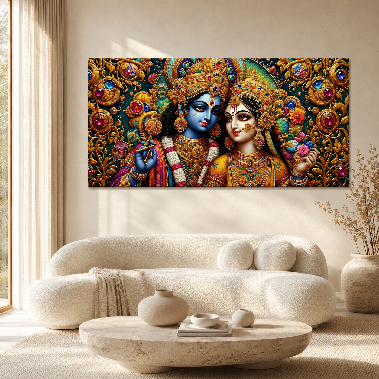 Radha Krishna 3D Painting Divine Couple Wall Art for Living Room Home Decor