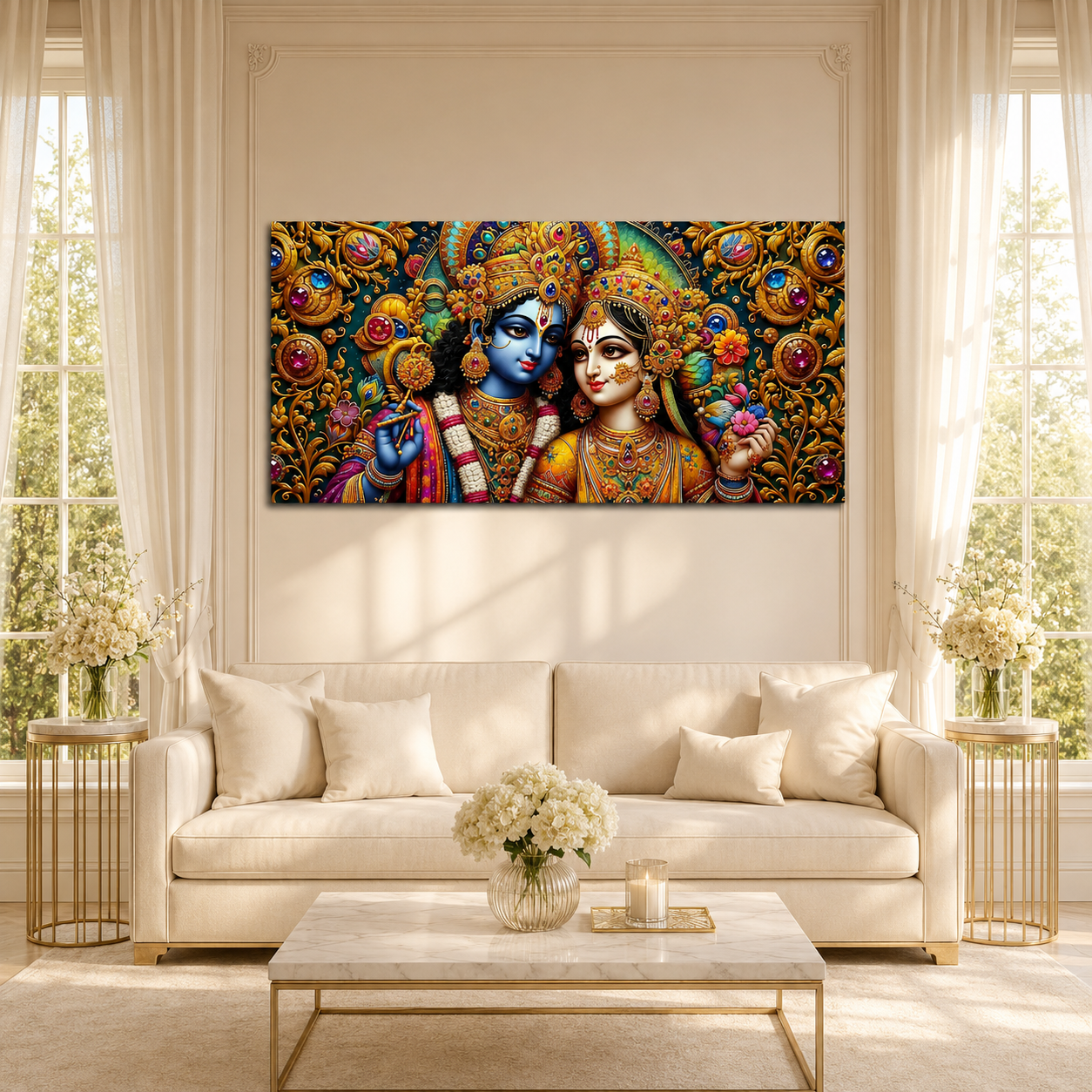 Radha Krishna 3D Painting Divine Couple Wall Art for Living Room Home Decor