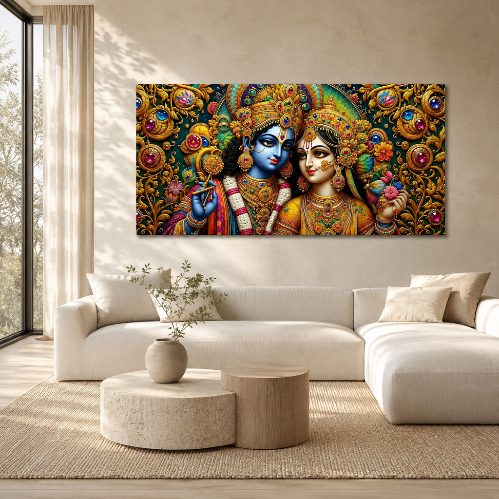 Radha Krishna 3D Painting Divine Couple Wall Art for Living Room Home Decor
