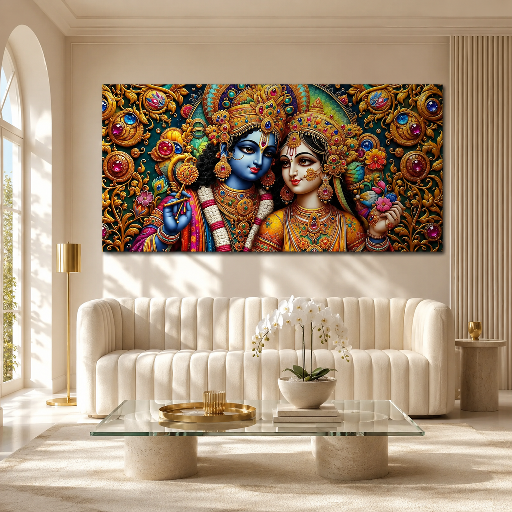 Radha Krishna 3D Painting Divine Couple Wall Art for Living Room Home Decor