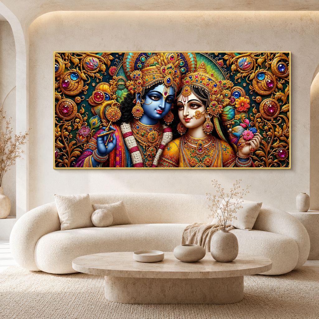 Radha Krishna 3D Painting Divine Couple Wall Art for Living Room Home Decor