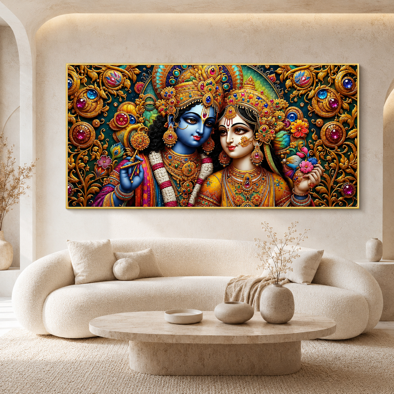 Radha Krishna 3D Painting Divine Couple Wall Art for Living Room Home Decor