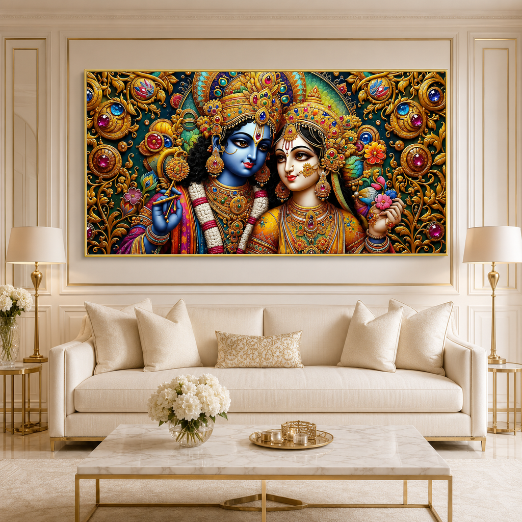 Radha Krishna 3D Painting Divine Couple Wall Art for Living Room Home Decor
