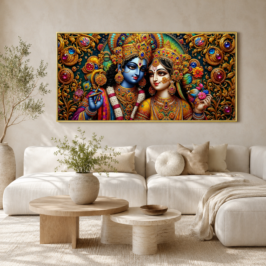 Radha Krishna 3D Painting Divine Couple Wall Art for Living Room Home Decor