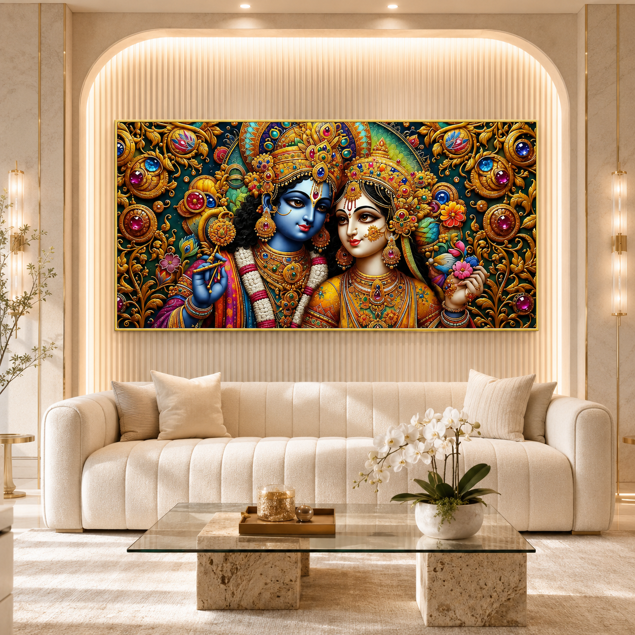 Radha Krishna 3D Painting Divine Couple Wall Art for Living Room Home Decor